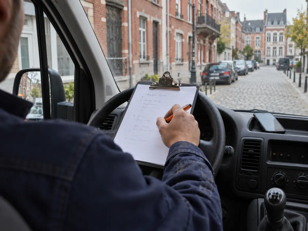 Prix du débouchage annoncé au téléphone avant le départ, camionnette HelpDrain prête à partir