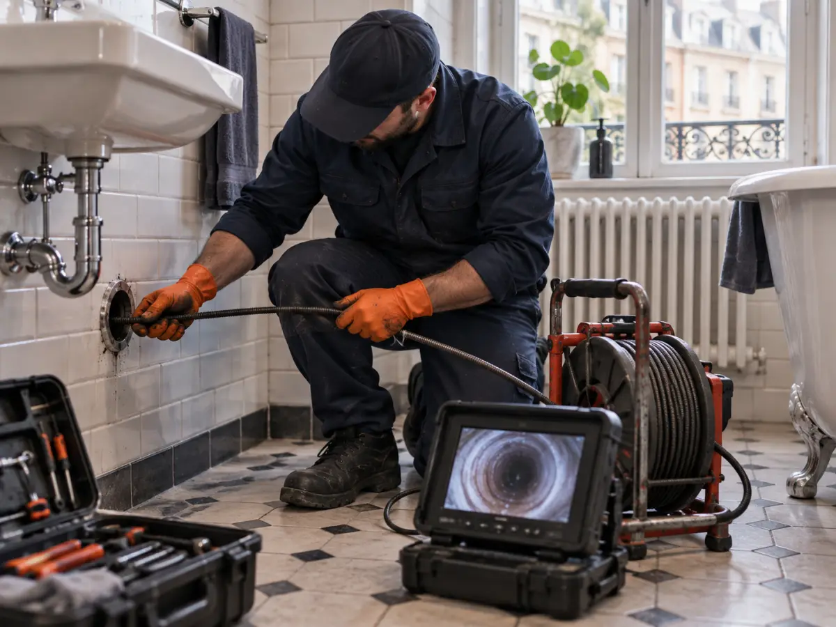 Inspection caméra puis débouchage de la canalisation dans une maison bruxelloise